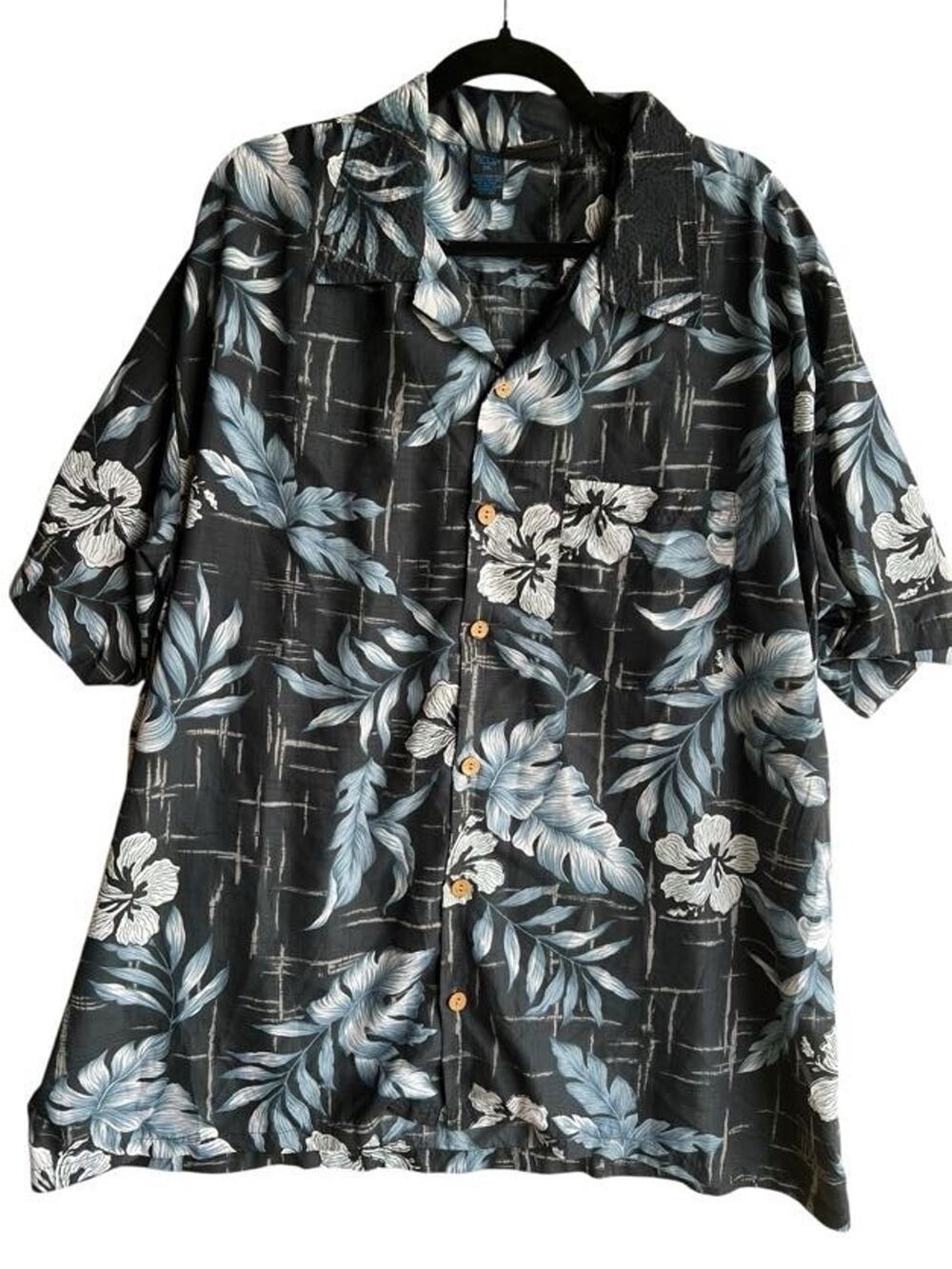 Trading Maui Company Men's Black Hawaiian Tiki Oasis Shirt Floral Black Size XL
